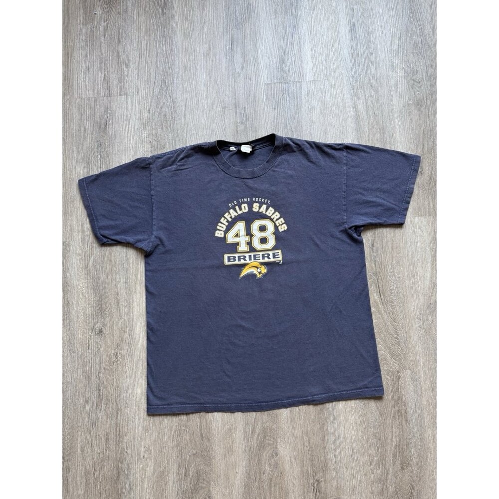 Vintage Y2K Old Time Hockey Buffalo Sabres #48 Briere NHL Blue XL Shirt Rare Tee